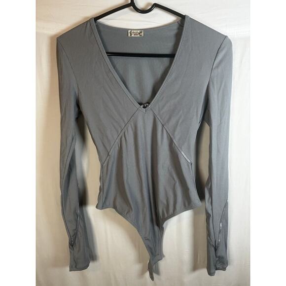 Intimately Free People New Victoria Ribbed Thong Body Suit Long Sleeve Plunge - Picture 7 of 10